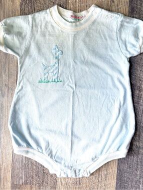 12M Healthtex Vintage Giraffe Appliqué Romper Light Blue One Piece
